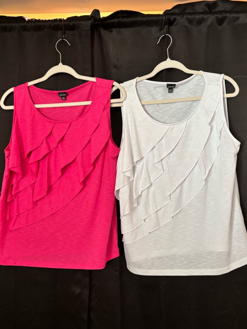 croft & barrow Sleeveless Ruffle Tank - Hot Pink & White (set of 2)